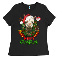 Black merry christmas alpaca face Ladies Tee - LillyAllenDesigns