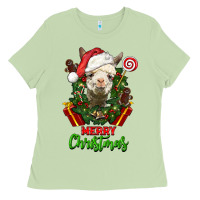 Matcha merry christmas alpaca face Ladies Tee - LillyAllenDesigns