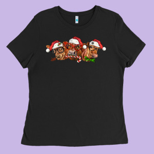 Christmas Red Angus Cows Ladies Tee Designed By Lillyallendesigns