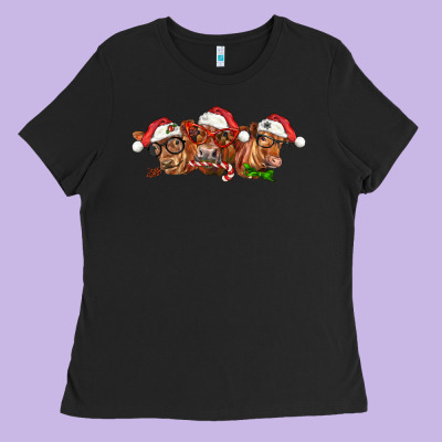 Christmas Red Angus Cows Ladies Tee Designed By Lillyallendesigns