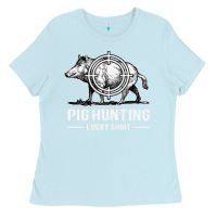 Baby Blue Pig Hunting Lucking Ladies Tee - lanVoArt