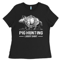 Black Pig Hunting Lucking Ladies Tee - lanVoArt