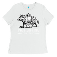 White Pig Hunting Lucking Ladies Tee - lanVoArt