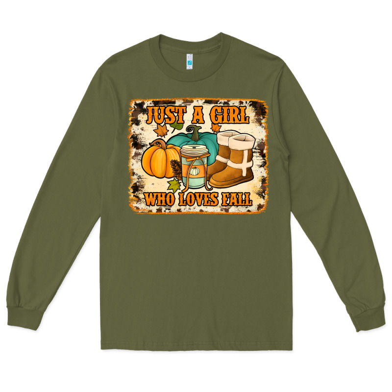 Just A Girl Who Loves Fall Cowhide Background Long Sleeve Tee by Jasminsmagicworld | Teevron