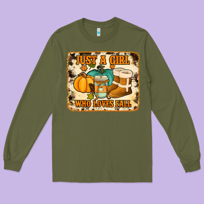 Just A Girl Who Loves Fall Cowhide Background Long Sleeve Tee Designed By Jasminsmagicworld