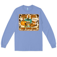 Colony Blue just a girl who loves fall cowhide background Long Sleeve Tee - Jasminsmagicworld