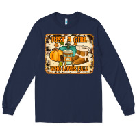 Navy just a girl who loves fall cowhide background Long Sleeve Tee - Jasminsmagicworld