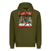 Army Green Rockin Around The Christmas Tree Rodeo Premium Hoodie - FaDigitalArtStudio