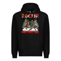 Black Rockin Around The Christmas Tree Rodeo Premium Hoodie - FaDigitalArtStudio