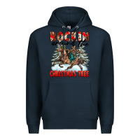 Navy Rockin Around The Christmas Tree Rodeo Premium Hoodie - FaDigitalArtStudio