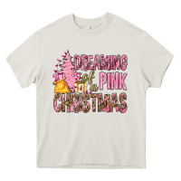 Cream Dreaming Of A Pink Christmas Heavy Core Tee - BundleAndBundleShop