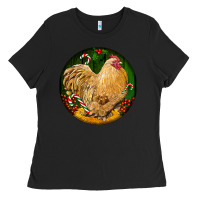 Black cochin rooster christmas Ladies Tee - LillyAllenDesigns