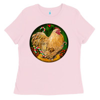 Bubblegum Pink cochin rooster christmas Ladies Tee - LillyAllenDesigns