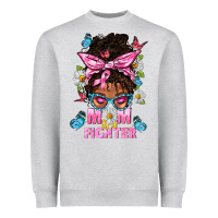 Heather Grey Mom Is A Fighter And Afro Messy Bun Mom Heavyweight Sweatshirt - BundleAndBundleShop