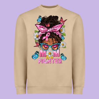 Mom Is A Fighter And Afro Messy Bun Mom Heavyweight Sweatshirt Designed By Bundleandbundleshop
