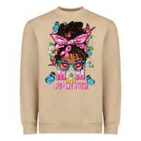 Mushroom Mom Is A Fighter And Afro Messy Bun Mom Heavyweight Sweatshirt - BundleAndBundleShop