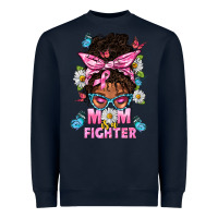 Navy Mom Is A Fighter And Afro Messy Bun Mom Heavyweight Sweatshirt - BundleAndBundleShop