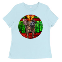 Baby Blue christmas pig Ladies Tee - LillyAllenDesigns