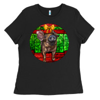 Black christmas pig Ladies Tee - LillyAllenDesigns