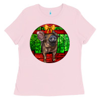 Bubblegum Pink christmas pig Ladies Tee - LillyAllenDesigns