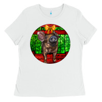 White christmas pig Ladies Tee - LillyAllenDesigns