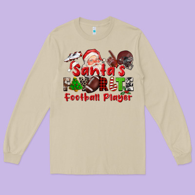 Santas Favorite  Football Player Long Sleeve Tee Designed By Cowgirlartshop