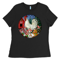 Black leghorn rooster christmas ornament Ladies Tee - LillyAllenDesigns