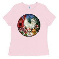 Bubblegum Pink leghorn rooster christmas ornament Ladies Tee - LillyAllenDesigns
