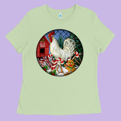 Leghorn Rooster Christmas Ornament Ladies Tee Designed By Lillyallendesigns