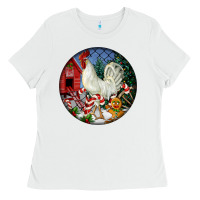 White leghorn rooster christmas ornament Ladies Tee - LillyAllenDesigns