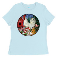 Baby Blue leghorn rooster christmas ornament Ladies Tee - LillyAllenDesigns