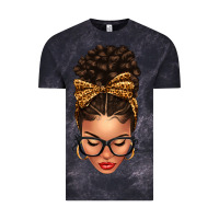 Cloud Black Light skin afro messy bun leopard bow Vintage Tee - texasbilliewilder