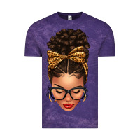 Cloud Purple Light skin afro messy bun leopard bow Vintage Tee - texasbilliewilder