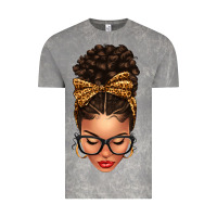 Cloud Rock Light skin afro messy bun leopard bow Vintage Tee - texasbilliewilder