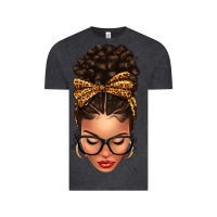 Vintage Black Light skin afro messy bun leopard bow Vintage Tee - texasbilliewilder