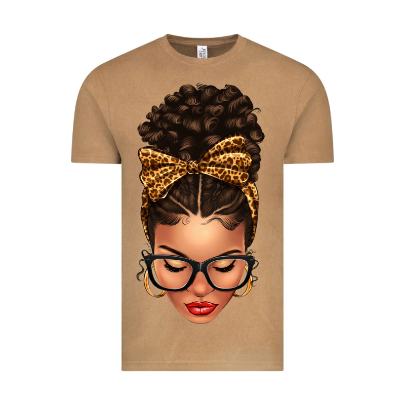 Light Skin Afro Messy Bun Leopard Bow Vintage Tee by texasbilliewilder | Teevron