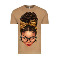 Vintage Camel Light skin afro messy bun leopard bow Vintage Tee - texasbilliewilder