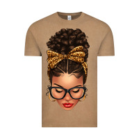 Vintage Coffee Light skin afro messy bun leopard bow Vintage Tee - texasbilliewilder