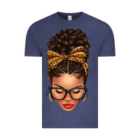 Vintage Denim Light skin afro messy bun leopard bow Vintage Tee - texasbilliewilder