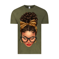 Vintage Olive Light skin afro messy bun leopard bow Vintage Tee - texasbilliewilder