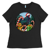 Black jersey giant rooster christmas Ladies Tee - LillyAllenDesigns