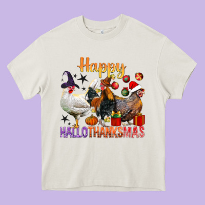 Happy Hallothanksmas Chick Heavy Core Tee Designed By Bundleandbundleshop