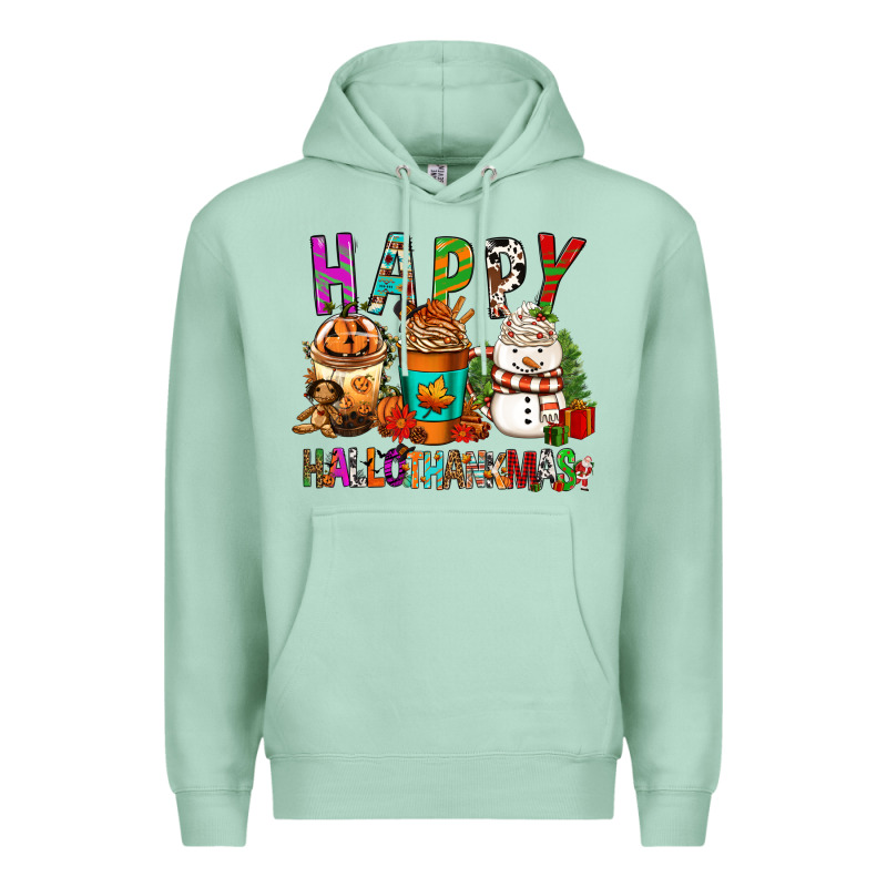 Happy Hallothankmas Coffee Cups Premium Hoodie by FaDigitalArtStudio | Teevron