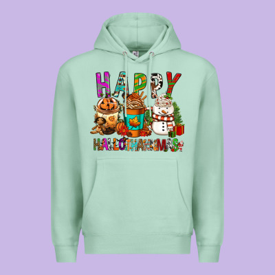 Happy Hallothankmas Coffee Cups Premium Hoodie Designed By Fadigitalartstudio