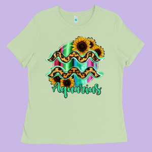 Aquarius Zodiac Sign Sunflower Leopard Serape Ladies Tee Designed By Ranaportraitstore