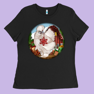Silkie Chicken Christmas Ladies Tee Designed By Lillyallendesigns