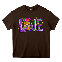 Chocolate Brown Mardi Gras Love With Gnome Heavy Core Tee - BundleAndBundleShop