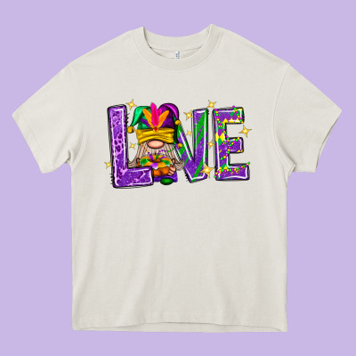 Mardi Gras Love With Gnome Heavy Core Tee Designed By Bundleandbundleshop