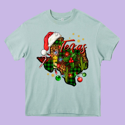 Christmas Western Texas Map Heavy Core Tee Designed By Bundleandbundleshop