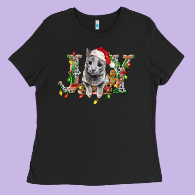 Russian Blue Cat Joy Ladies Tee Designed By Lillyallendesigns